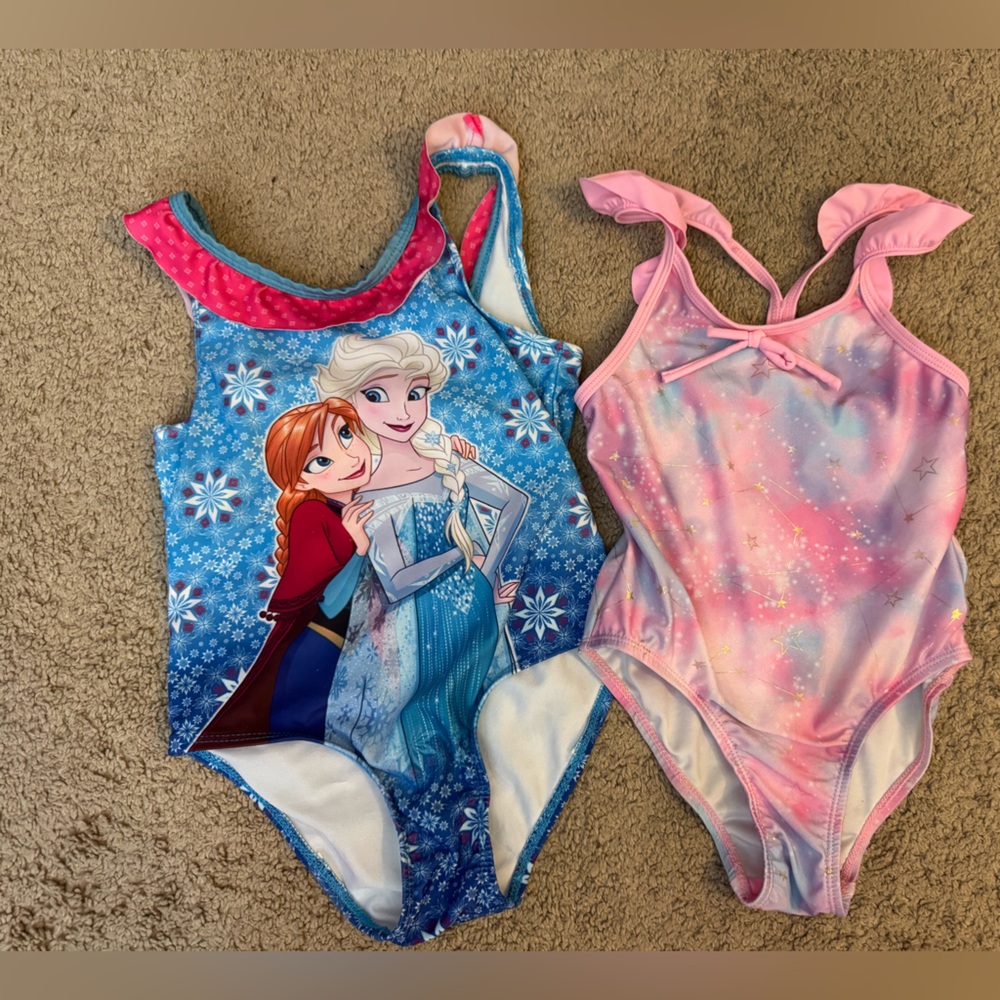 Disney Frozen and Pink Tie-Dye Swimsuits